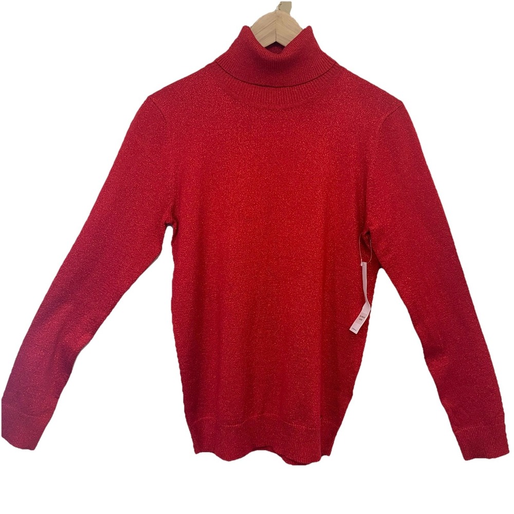 Calvin Klein Red‎ Metallic Turtleneck Sweater Top Woman Medium New Long Sleeve